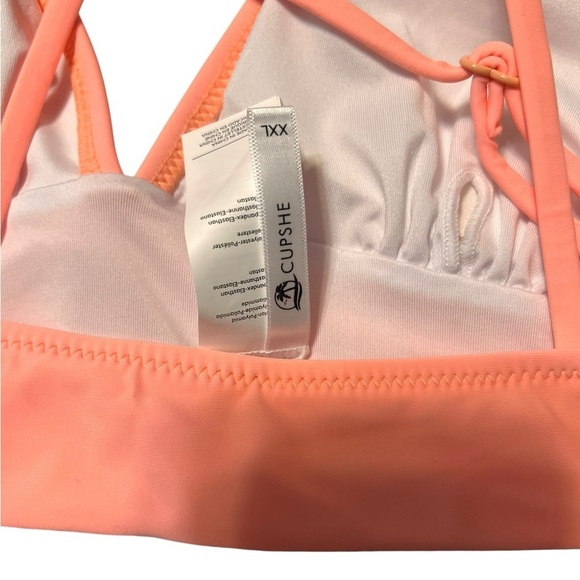 🟣CUPSHE Peachy and Black & White Striped Tummy Control One-Piece Swimsuit XXL - Picture 3 of 9